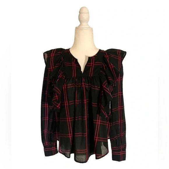 GAP Cascade Ruffle Plaid Blouse - Picture 3 of 6